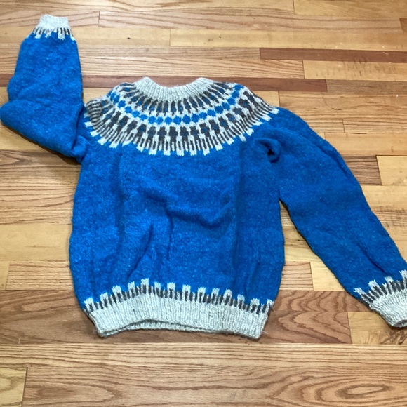 Handsome Blue Norwegian Designed Crewneck Sweater HandKnit Homespun 100%!Wool. - Picture 1 of 6